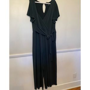 Lane Bryant dark Greek faux wrap wide leg jumpsuit